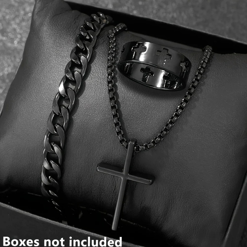 Men Accessories Ring And Bracelet - Çapraz Stil Aksesuar Seti Bileklik Kolye