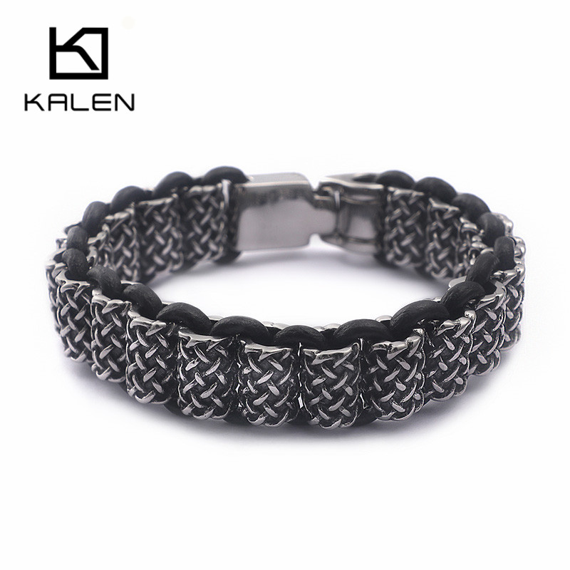 Men Accessories Ring And Bracelet - KALEN Vintage siyah deri bağlantı bilezikler