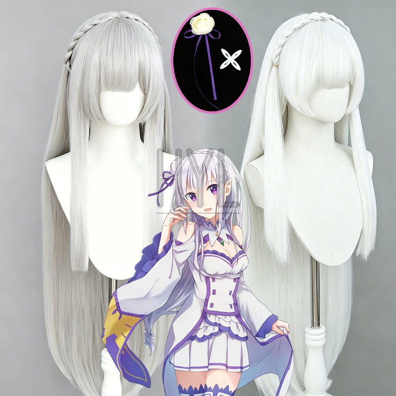Men Accessories In Silver - Anime Re: Zero Emilia Cosplay Peruk