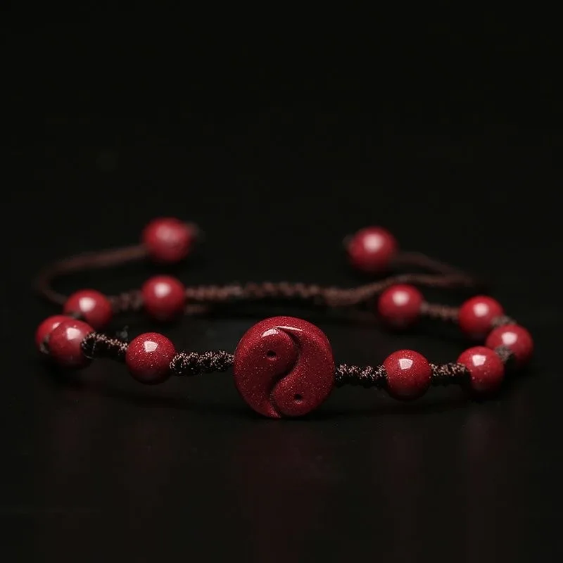 Bead Bracelet Men - Özelleştirilmiş doğal kırmızı Cinnabar Yin Yang