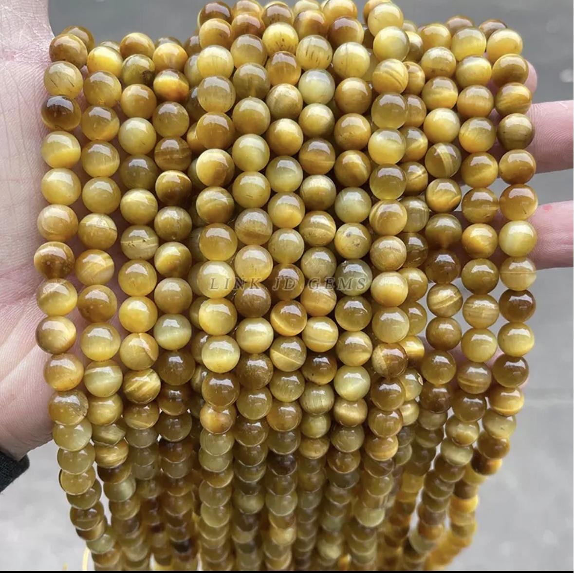 Bead Bracelet Men - Doğal altın kaplama kaplan gözü boncukları,