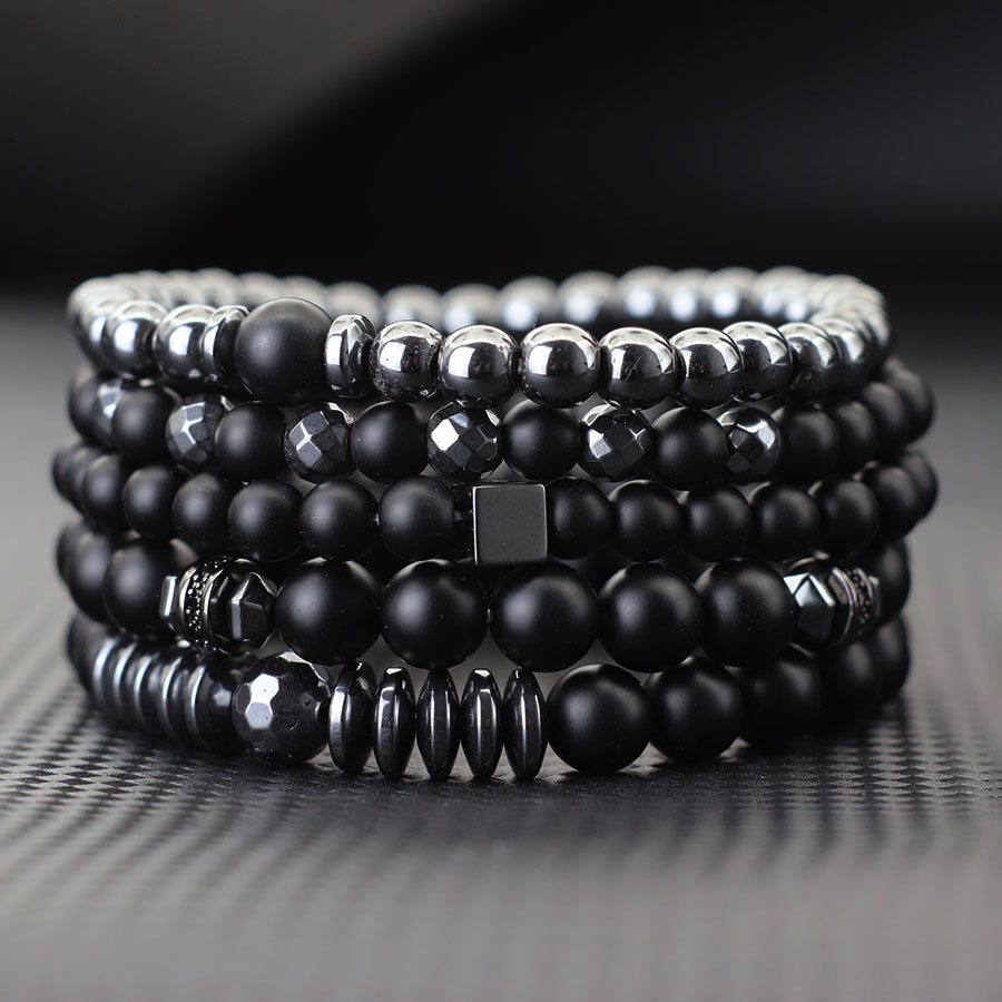 Men'S Accessories Premium - Premium Bilezik Seti Erkekler Doğal Oniks