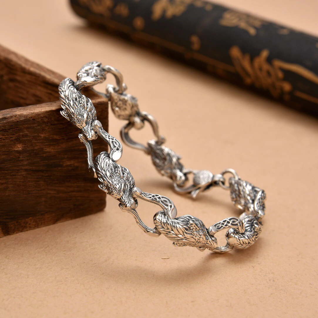 Men Accessories Ring And Bracelet - Yeni Kurt Başı Bağlı Bileklik, Baskın
